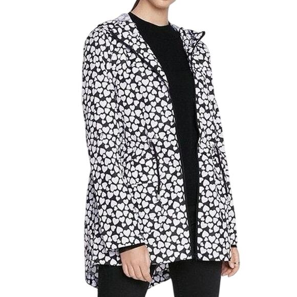BRAVE SOUL Hearts Heart Rayheart Black White Raincoat Rain Jacket Hooded - Sz XS - Picture 2 of 9
